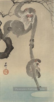 singe Tableau Peinture - singe avec son enfant Ohara KOSON Shin Hanga